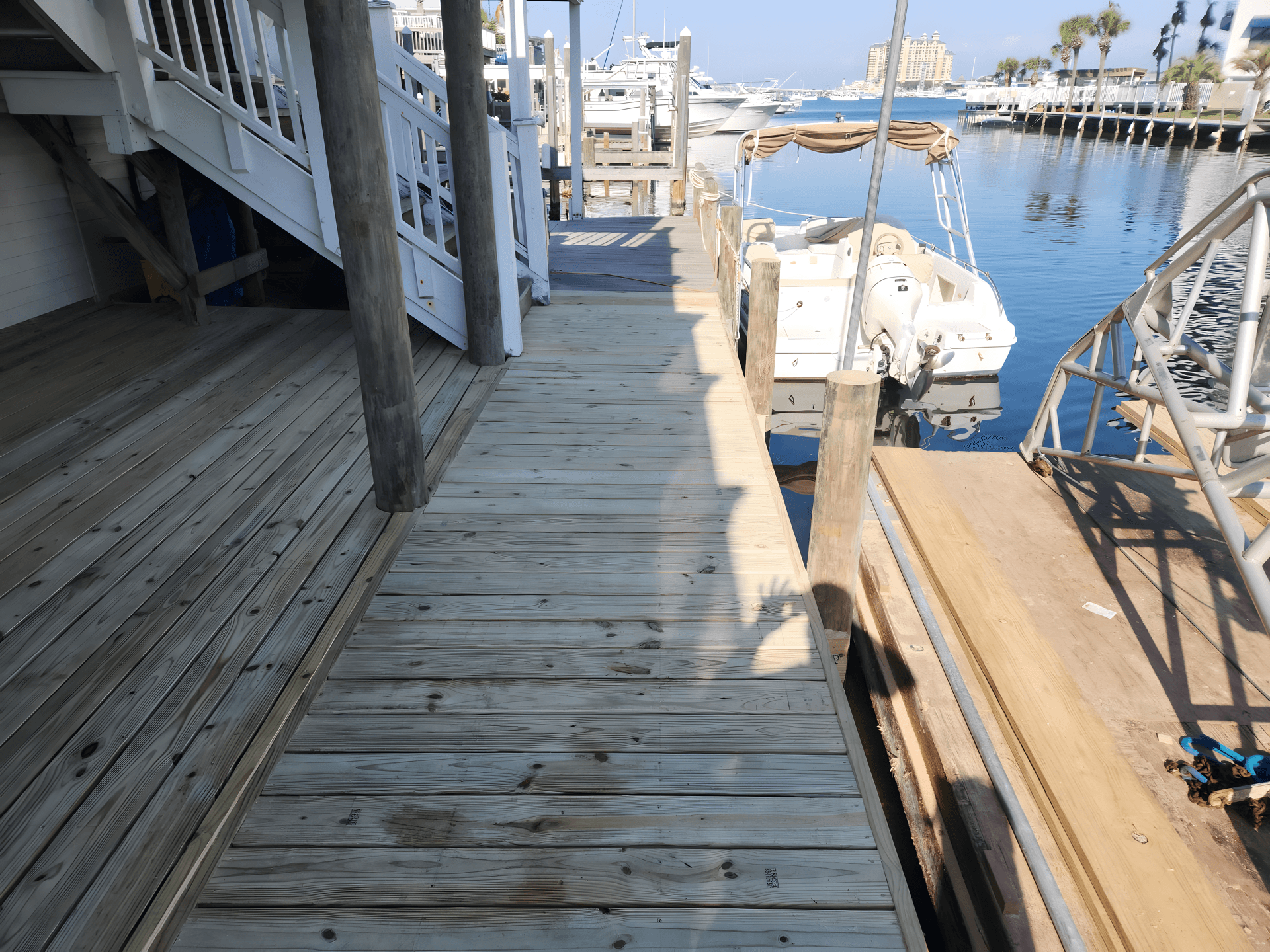 Outdoor deck build with durable railing and decking in Fort Walton Beach, FL